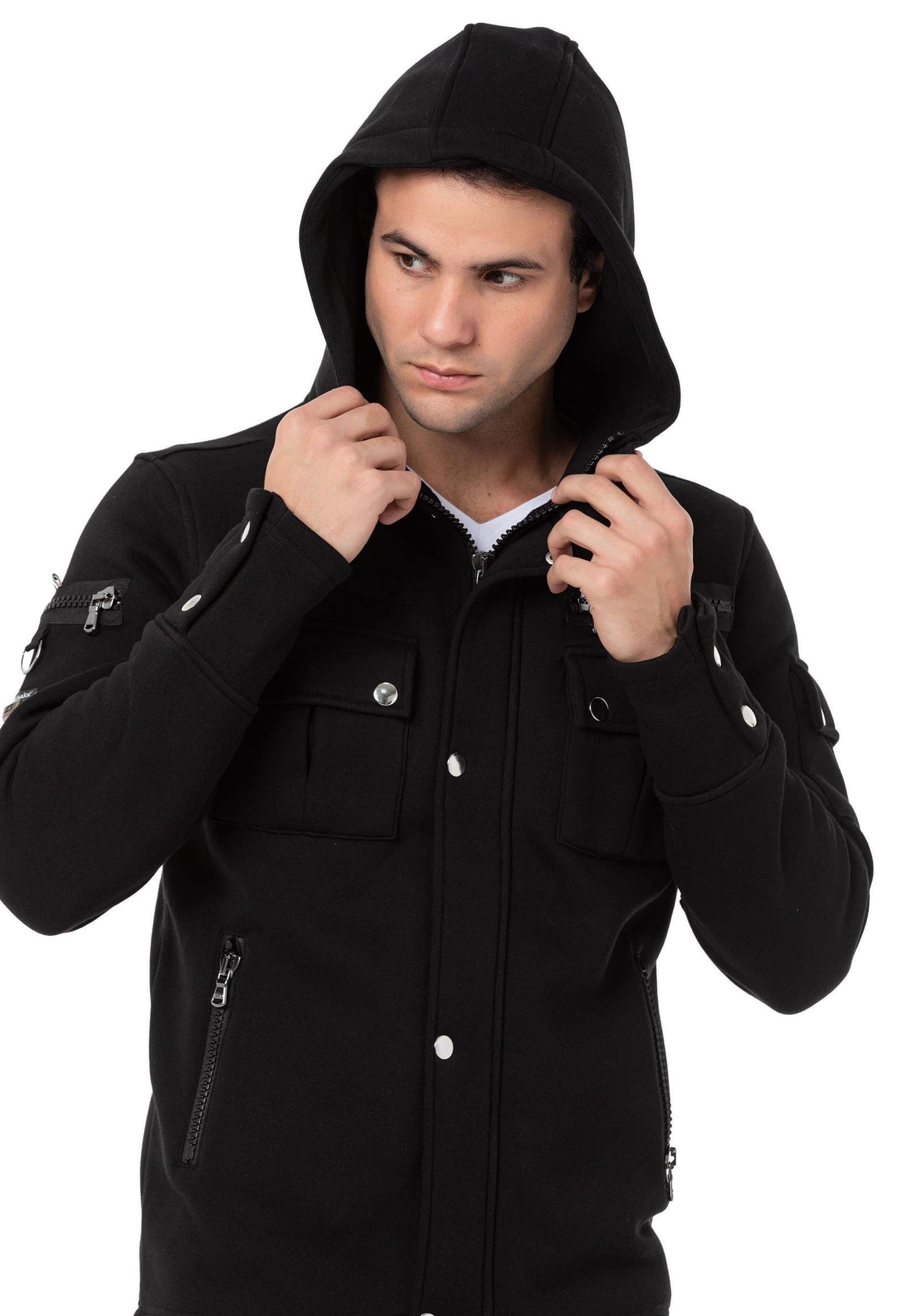 CL560 — bluza z kapturem zapinana na napy — czarna — ujęcie 2