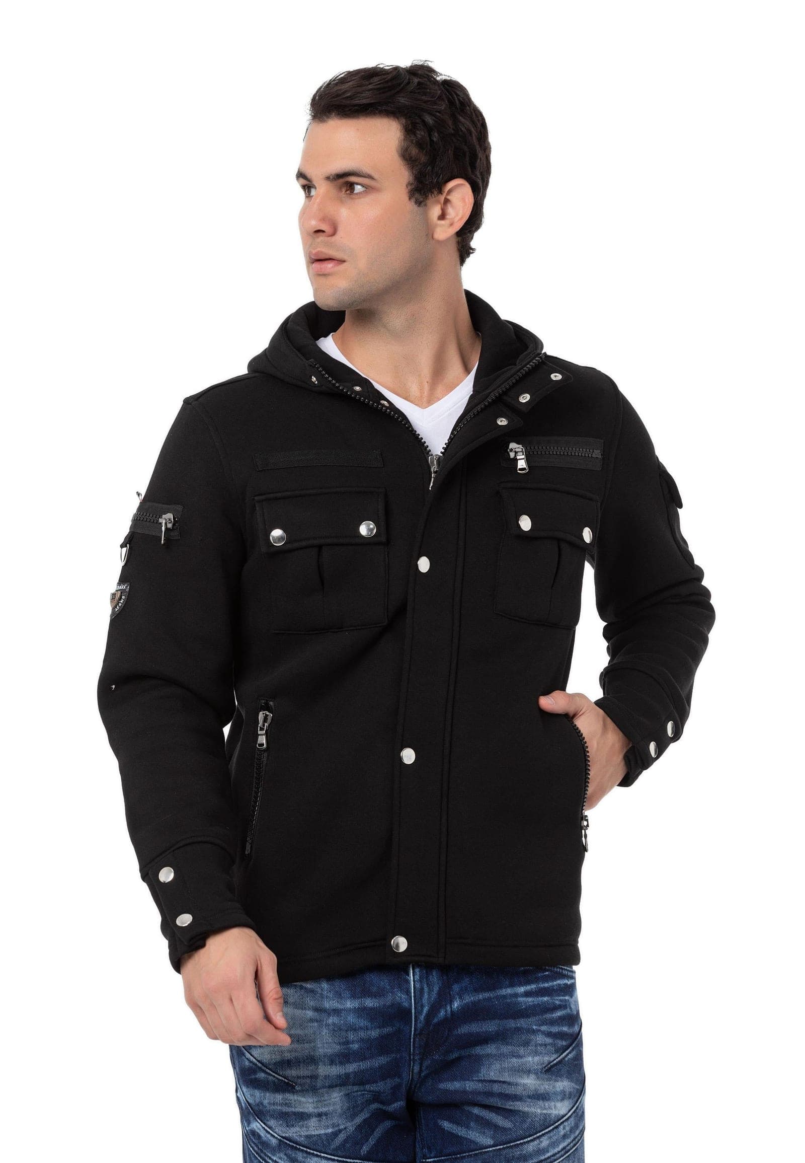CL560 — bluza z kapturem zapinana na napy — czarna — ujęcie 3